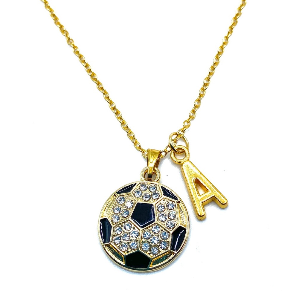 Soccer Necklace Gold Rhinestone - Picture 4 of 7